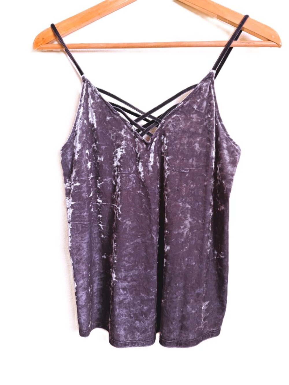 American Eagle Purple Crushed Velvet Strappy Cami Tank Top Size Small Y2K 90s Cr - Picture 2 of 7